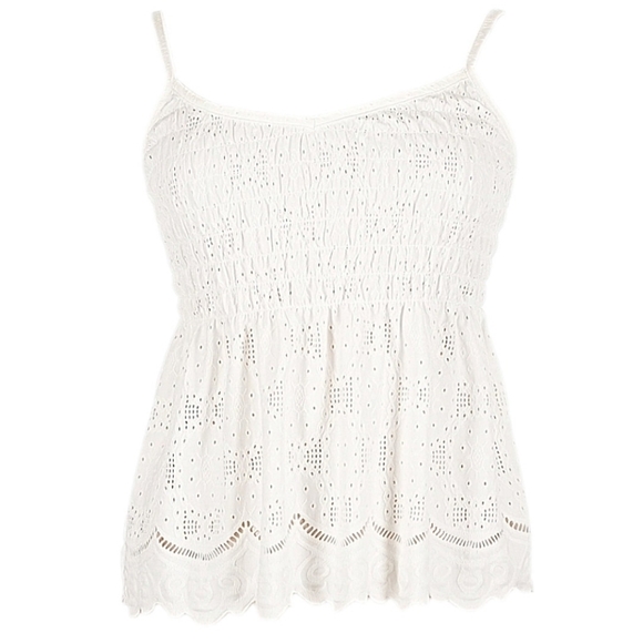 Urban Romantics White Eyelet Smocked Cami Tank Top Women's Size Medium - Picture 2 of 4